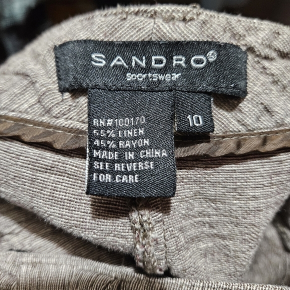 Sandro Sportswear Linen Blend Straight Leg Capris, Brown, Size 10 - Picture 8 of 12